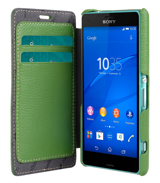 Melkco Premium Leather Case for Sony Xperia Z3 Compact D 5803 - Face Cover Book Type (Green LC)