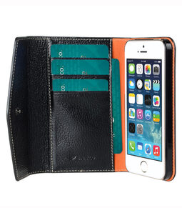 Melkco Premium Leather Case for Apple iPhone 5S/5 /SE– Folio Book Type (Black LC)