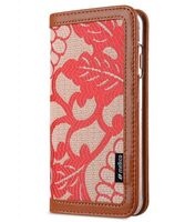 Melkco Premium Cow Leather Case Heritage Series (Prestige Collection) Book Style for iPhone 6S - 5.5" Case (Brown/Red Chrysanthemum