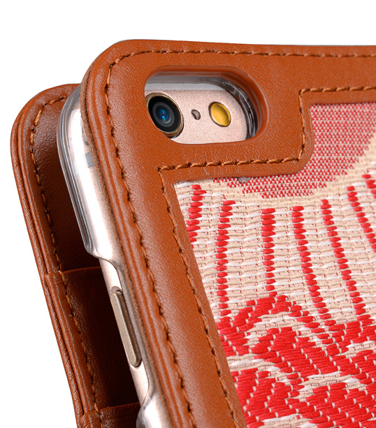 Melkco Premium Cow Leather Case Heritage Series (Prestige Collection) Book Style for Apple iPhone 6s / 6 - 4.7" Case (Brown/Red Chrysanthemum)