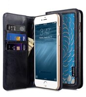Melkco Premium Cow Leather Case Heritage Series (Prestige Collection) Book Style for iPhone 6S - 5.5" Case (Oliver Dark Blue/Blue Chrysanthemum)