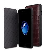 Melkco Vermont Series Crocodile Pattern Genuine Leather Face Cover Book Type for Apple iPhone 7 / 8 Plus (5.5") - ( Dark Red / Black CR )