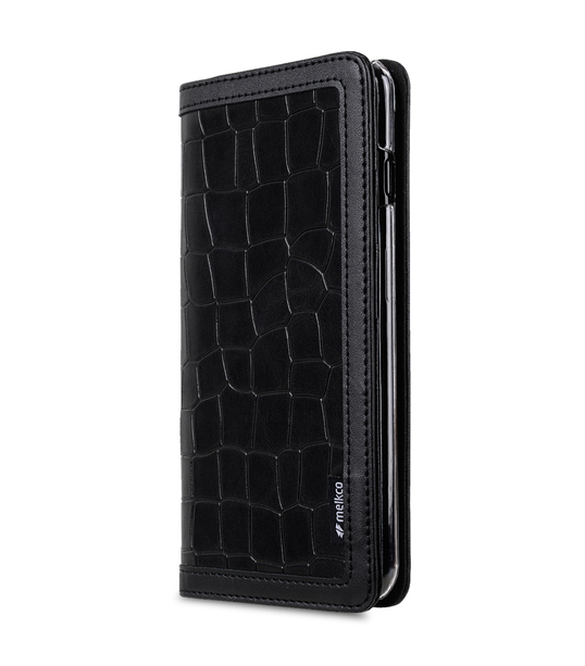 Melkco Vermont Series Crocodile Pattern Genuine Leather Wallet Book type Case for Apple iPhone 7 / 8 Plus (5.5") - ( Black / Black CR )