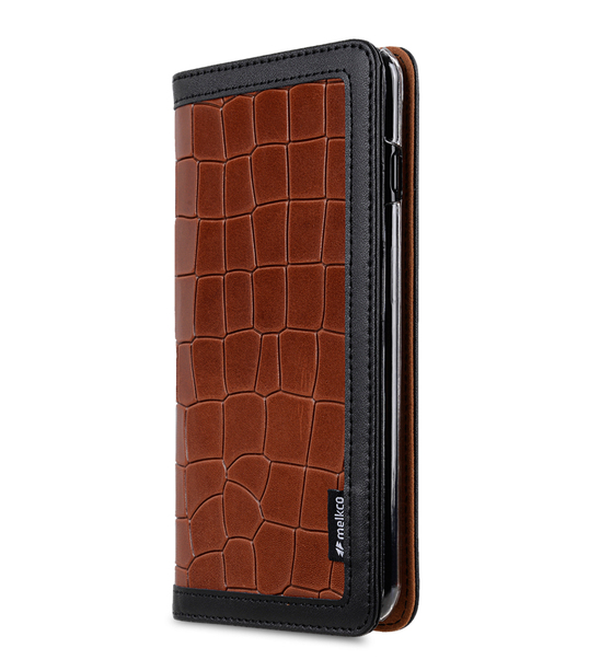Melkco Vermont Series Rock Pattern Genuine Leather Wallet Book type Case for Apple iPhone 7 / 8 Plus (5.5") - ( Brown / Black CR )