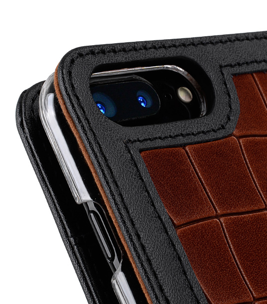 Melkco Vermont Series Rock Pattern Genuine Leather Wallet Book type Case for Apple iPhone 7 / 8 Plus (5.5") - ( Brown / Black CR )