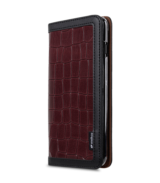 Melkco Vermont Series Crocodile Pattern Genuine Leather Wallet Book type Case for Apple iPhone 7 / 8 Plus (5.5") - ( Dark Red / Black CR )