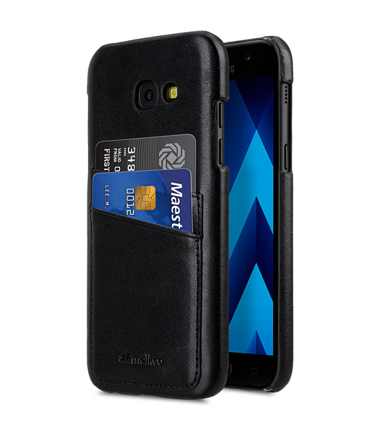 PU Leather Dual Card Slots Case for Samsung Galaxy A7 (2017) - (Black)