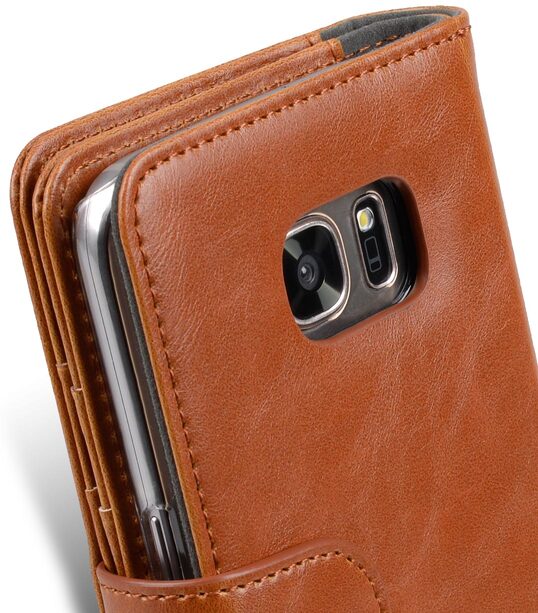 Melkco Mini PU Cases for Samsung Galaxy S7 - Wallet Plus Book Type (Brown PU)