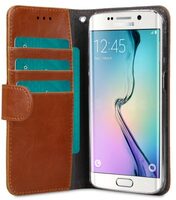 Melkco Mini PU Cases Wallet Book Clear Type for Samsung Galaxy S6 Edge – Brown PU