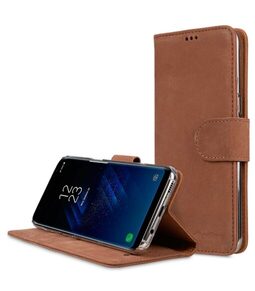 Premium Leather Case for Samsung Galaxy S8 - Wallet Book Clear Type Stand (Classic Vintage Brown)