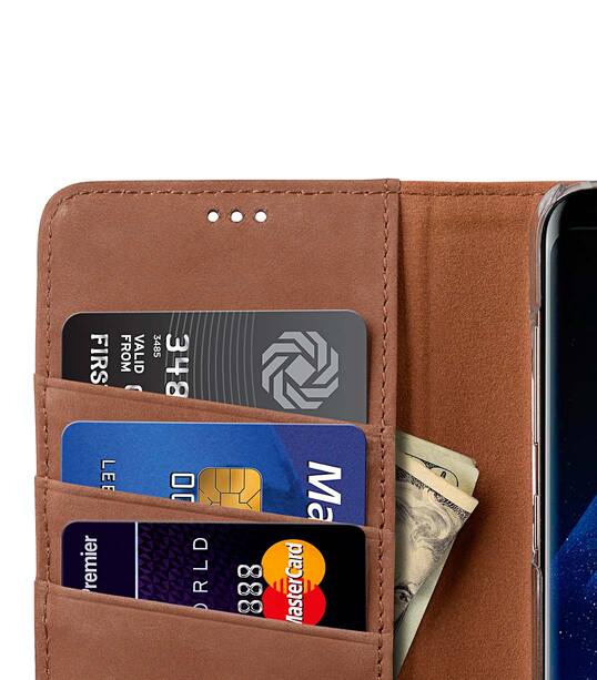 Premium Leather Case for Samsung Galaxy S8 Plus - Wallet Book Clear Type Stand (Classic Vintage Brown)