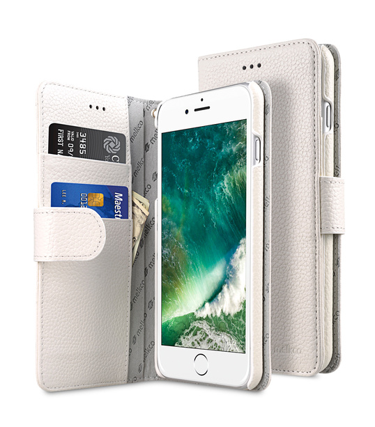 Melkco Premium Leather Case for Apple iPhone 7 / 8 (5.5")Plus - Wallet Book Type (White LC)