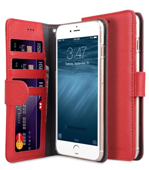 Melkco Premium Leather Case for Apple iPhone 7 / 8 Plus (5.5") - Wallet Book ID Slot Type (Red LC)