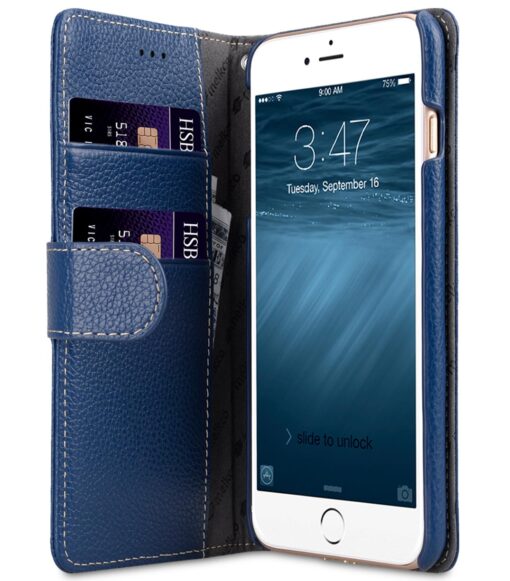 Melkco Premium Leather Case for Apple iPhone 7 / 8 (5.5")Plus - Wallet Book Type(Dark Blue LC)
