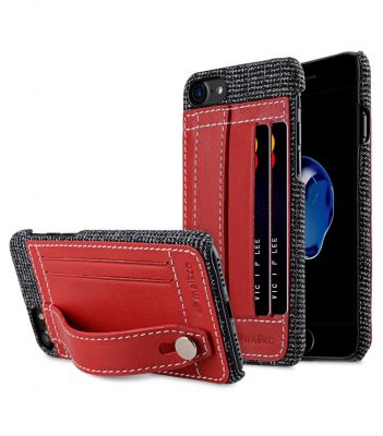 Melkco Holmes Series Fine Grid Genuine Leather Dual Card slot with stand Case for Apple iPhone 7 / 8 (4.7") - (Red)