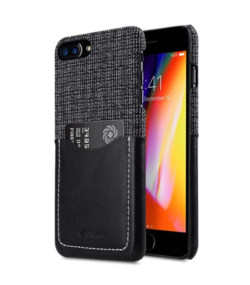 Melkco Holmes Series Fine Grid Genuine Leather Snap Cover with Card slot Case for Apple iPhone 7 / 8 Plus (5.5") - (Black)