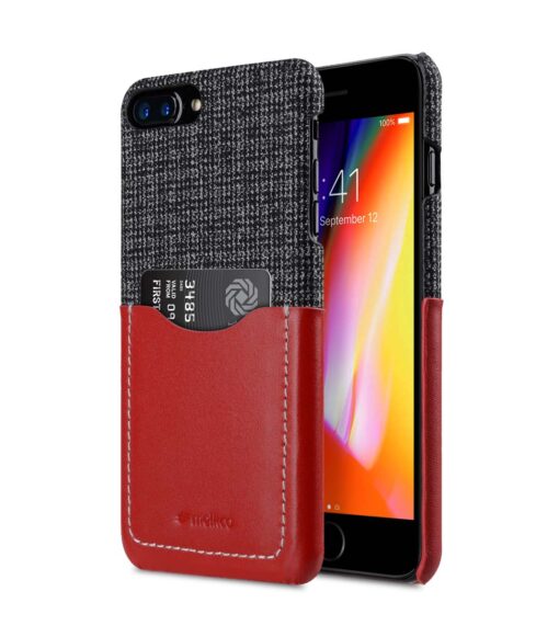 Melkco Holmes Series Fine Grid Genuine Leather Snap Cover with Card slot Case for Apple iPhone 7 / 8 Plus (5.5") - (Red)