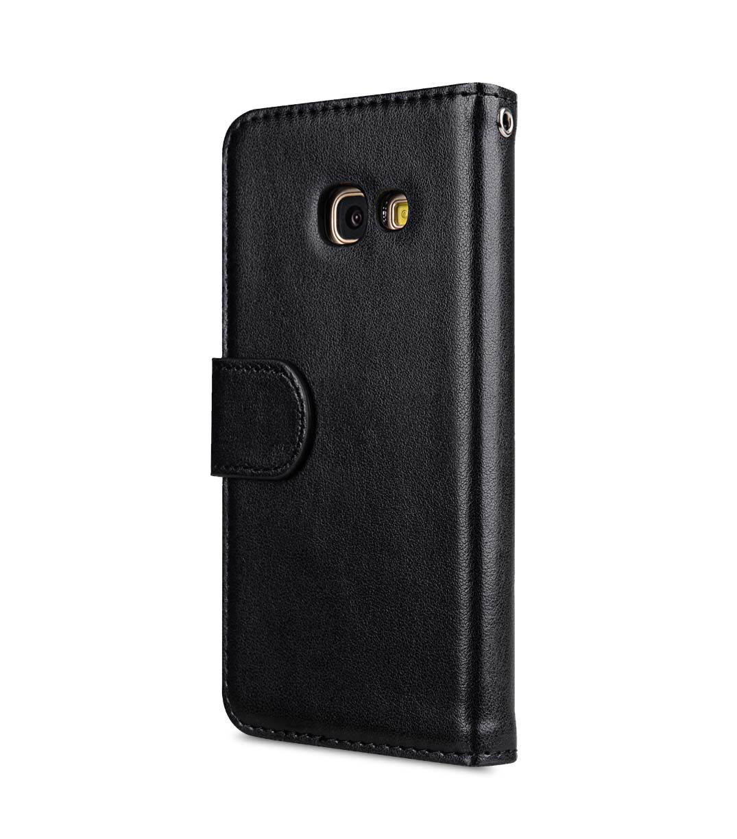 PU Leather Wallet Book Clear Type Case for Samsung Galaxy A3 (2017) - (Black PU)