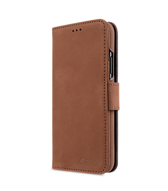 Premium Leather Case for Apple iPhone X - Wallet Book Type (Classic Vintage Brown)