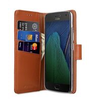 Premium Leather Case for Motorola Moto G5 Plus - Wallet Book Clear Type Stand (Brown CH)