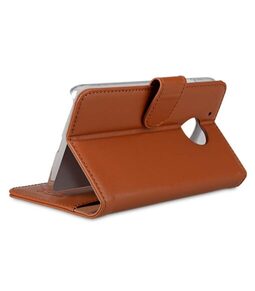 Premium Leather Case for Motorola Moto G5 Plus - Wallet Book Clear Type Stand (Brown CH)