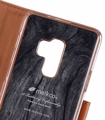 Melkco Premium Leather Case for Samsung Galaxy S9 Plus - Wallet Book Clear Type Stand (Brown CH)