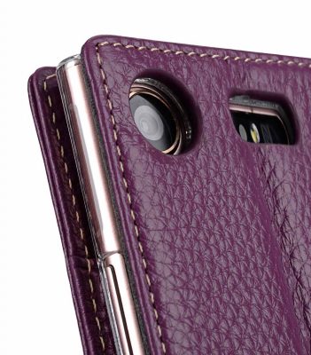 Melkco Premium Leather Case for Sony Xperia XZ1 Compact - Wallet Book Clear Type Stand (Purple LC)