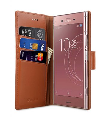 Melkco Premium Leather Case for Sony Xperia XZ1 Compact - Wallet Book Clear Type Stand (Brown CH)