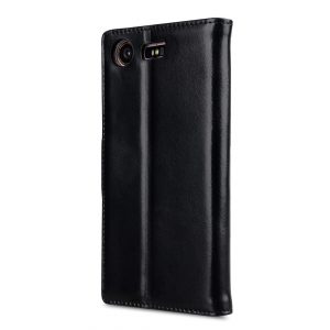 Melkco Premium Leather Case for Sony Xperia XZ1 Compact - Wallet Book Clear Type Stand (Vintage Black)