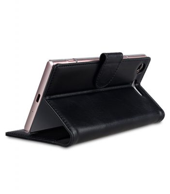 Melkco Premium Leather Case for Sony Xperia XZ1 Compact - Wallet Book Clear Type Stand (Vintage Black)