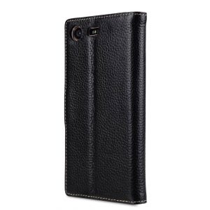 Melkco Premium Leather Case for Sony Xperia XZ1 Compact - Wallet Book Clear Type Stand (Black LC)