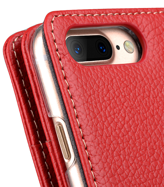 Melkco Premium Leather Case for Apple iPhone 7 / 8 Plus(5.5") - Wallet Plus Book Type (Red LC)