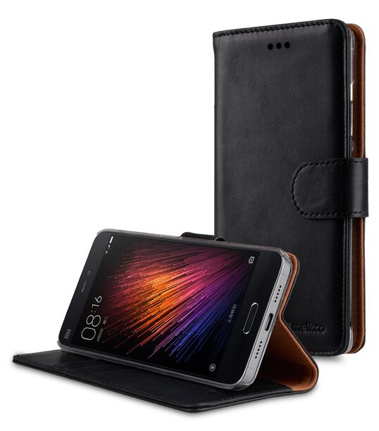 Melkco Premium Genuine Leather Case For Xiaomi Mi 5 - Wallet Book Type With Stand Function (Traditional Vintage Black)