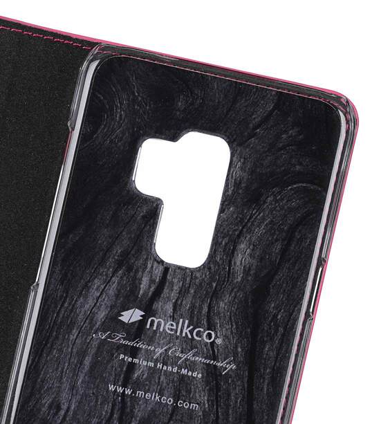 Melkco Fashion Cocktail Series Cross Pattern Premium Leather Slim Flip Type Case for Samsung Galaxy S9 Plus - (Peach CP)
