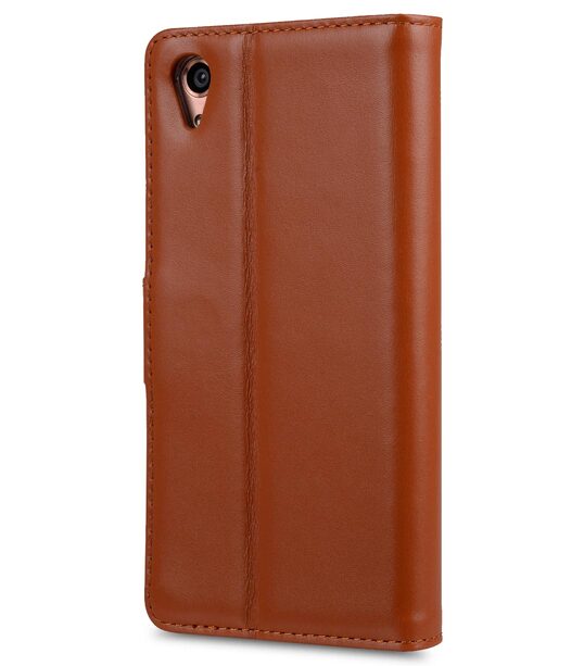 Melkco Premium Genuine Leather Case For Sony Xperia X - Wallet Book Type With Stand Function (Traditional Vintage Brown)