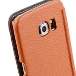 Melkco Premium Leather Case for Samsung Galaxy S6 Edge - Face Cover Book Type (Orange LC)