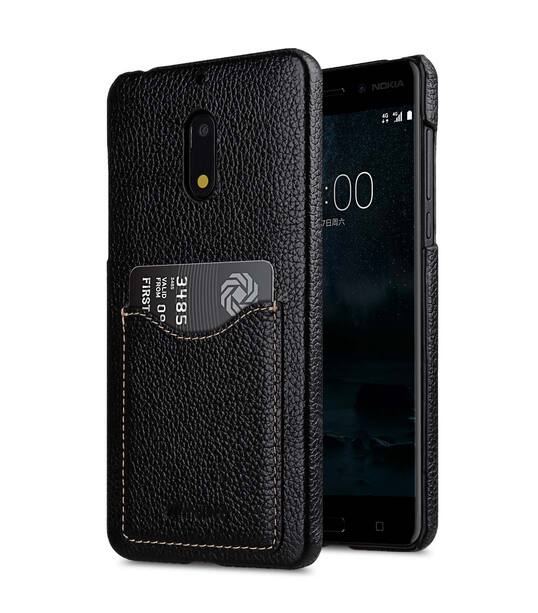 Premium Leather Card Slot Snap Cover for Nokia 6 - (Black LC) Ver.2