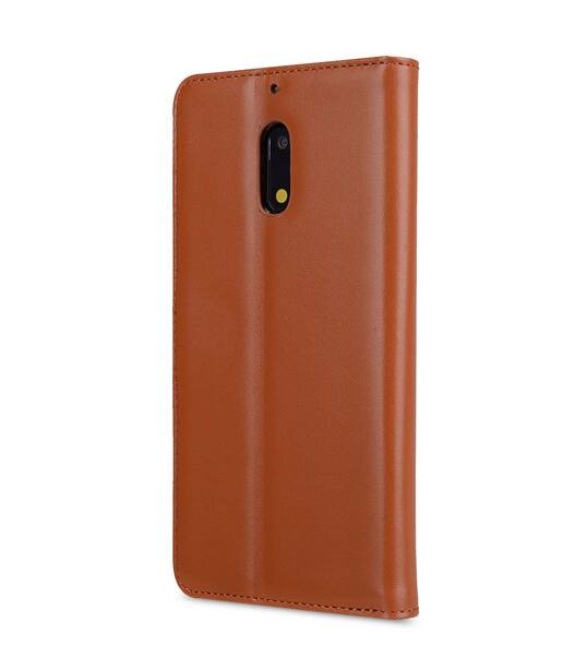 Premium Leather Case for Nokia 6 - Wallet Book Clear Type Stand (Brown CH)