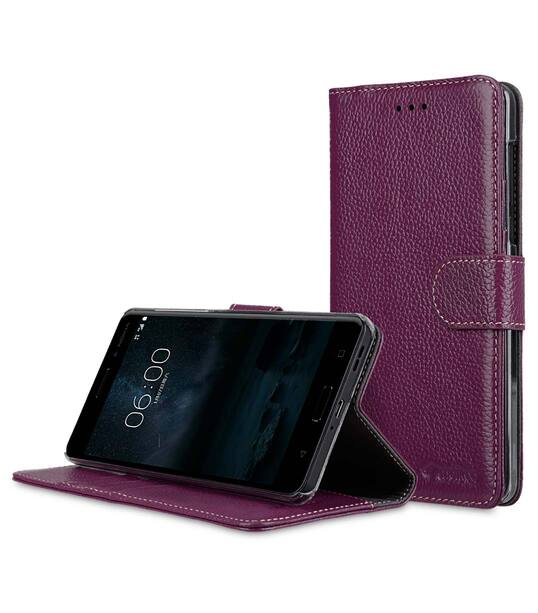 Premium Leather Case for Nokia 6 - Wallet Book Clear Type Stand (Purple LC)