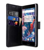Premium Leather Case for One Plus 3 / 3T - Wallet Book Clear Type Stand (Vintage Black)
