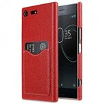Premium Leather Card Slot Back Cover for Sony Xperia XZ Premium - (Red LC)Ver.2