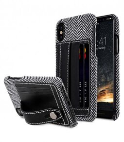 Holmes Series Venis Genuine Leather Dual Card slot with stand Cable for Apple iPhone X - (Black)