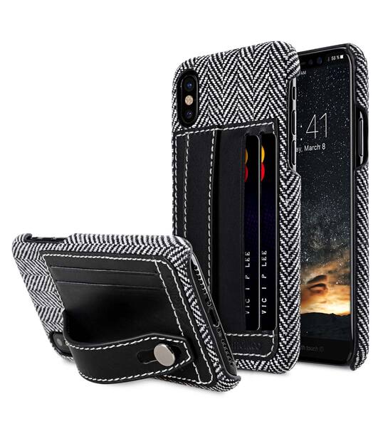 Holmes Series Venis Genuine Leather Dual Card slot with stand Cable for Apple iPhone X / XS