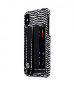 Holmes Series Venis Genuine Leather Dual Card slot with stand Cable for Apple iPhone X - (Black)