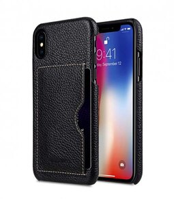 Premium Leather Card Slot Back Cover Case for Apple iPhone X - (Black LC)Ver.1