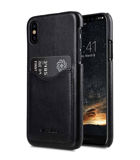 Mini PU Leather Card Slot Cover Case for Apple iPhone X / XS - (Black)Ver.2