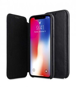 Melkco Elite Series Waxfall Pattern Premium Leather Coaming Facecover Back Slot Case for Apple iPhone X - (Black WF)