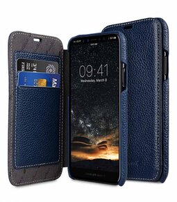 Melkco Premium Leather Case for Apple iPhone X - Face Cover Book Type ( Dark Blue LC )