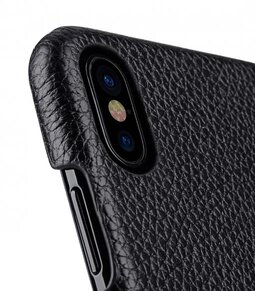 Premium Leather Snap Cover Case for Apple iPhone X - Black Lai Chee Pattern