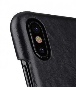 Premium Leather Snap Cover Case for Apple iPhone X - Black Waxfall